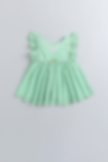 Green Georgette Ruffled Dress For Girls by Many Frocks by SDS