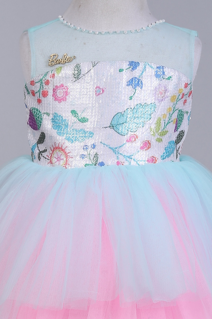 Pink & Blue Net Embroidered High-Low Dress For Girls by Many Frocks by SDS at Pernia's Pop Up Shop