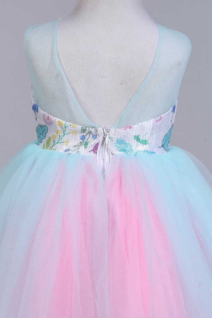 Pink & Blue Net Embroidered High-Low Dress For Girls by Many Frocks by SDS at Pernia's Pop Up Shop