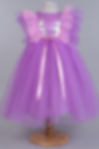 Purple Net Ruffled Gown For Girls by Many Frocks by SDS