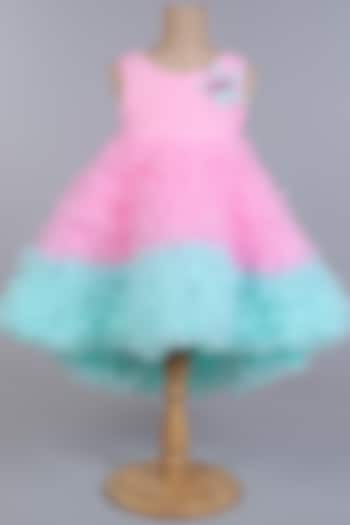 Pink & Blue High-Low Ruffled Gown For Girls by Many Frocks by SDS