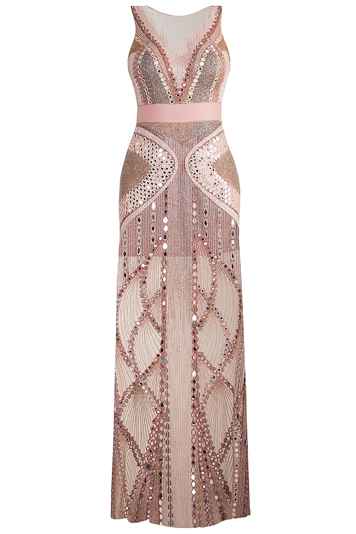 Blush Pink Embellished Gown by Gavin Miguel