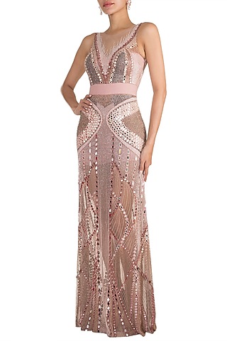 Blush Pink Embellished Gown by Gavin Miguel