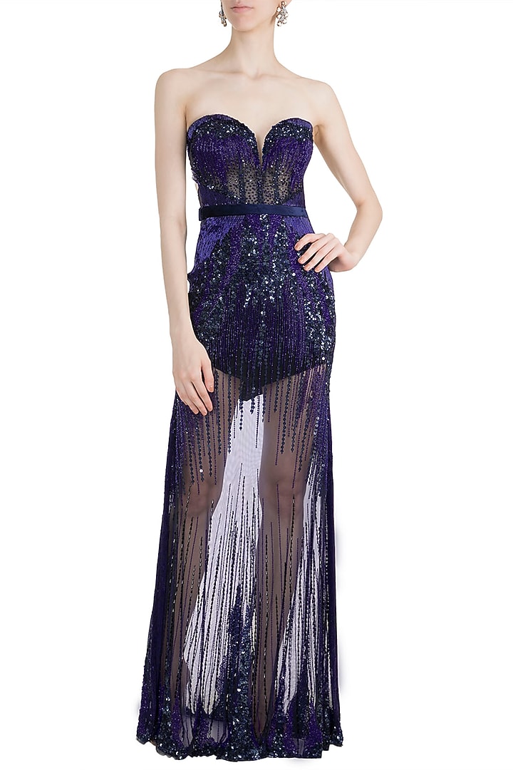 Blue Embellished Bridal Gown by Gavin Miguel at Pernia's Pop Up Shop