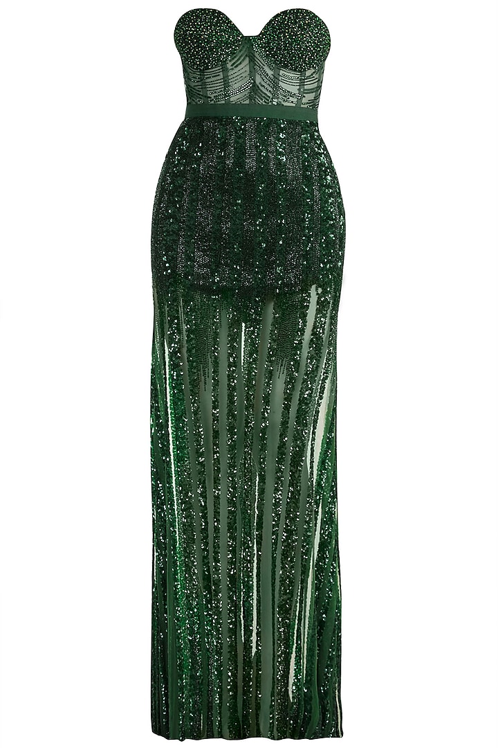 Emerald Green Embellished Gown by Gavin Miguel