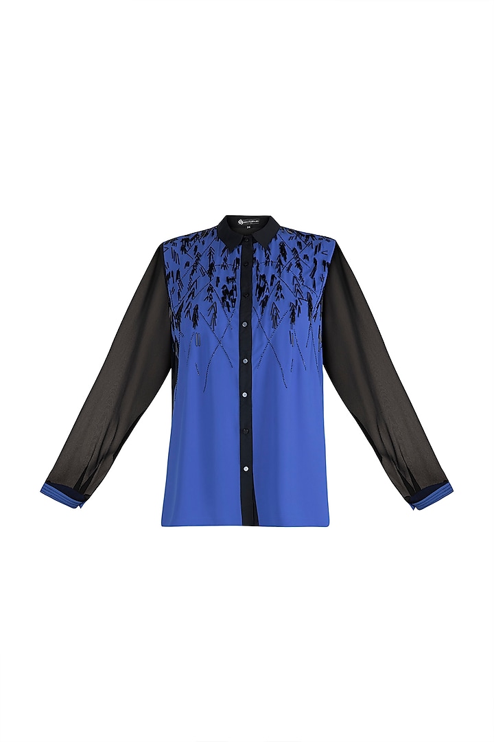 Blue & Black Embroidered Shirt by Gavin Miguel
