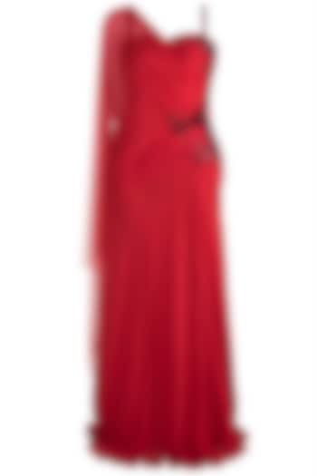 Red Embellished Gown With Drape by Gavin Miguel
