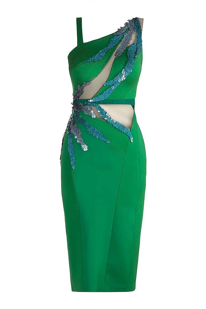 Emerald Green Embroidered Cocktail Dress by Gavin Miguel