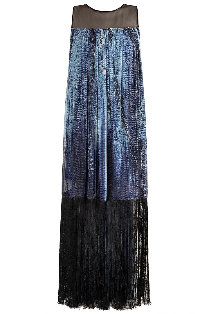 Blue Printed Tassel Dress by Gavin Miguel