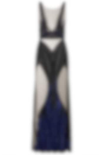 Black & Blue Embellished Gown by Gavin Miguel