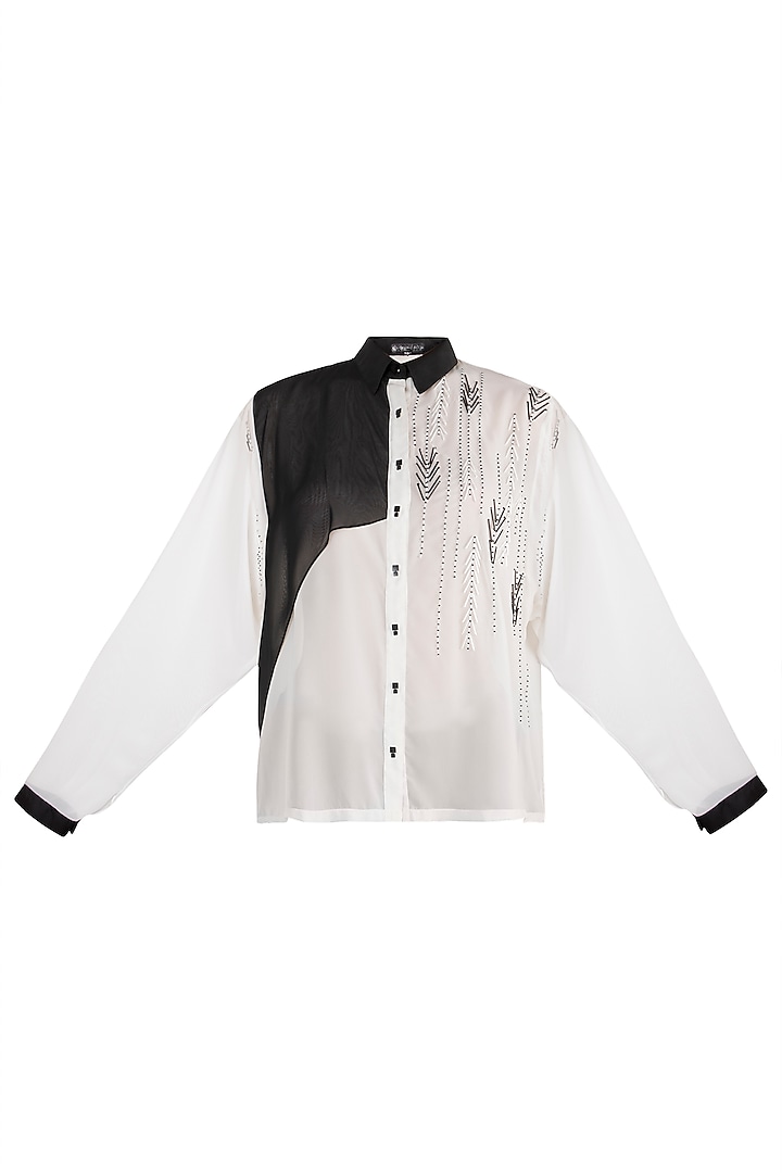 White & Black Georgette Shirt by Gavin Miguel