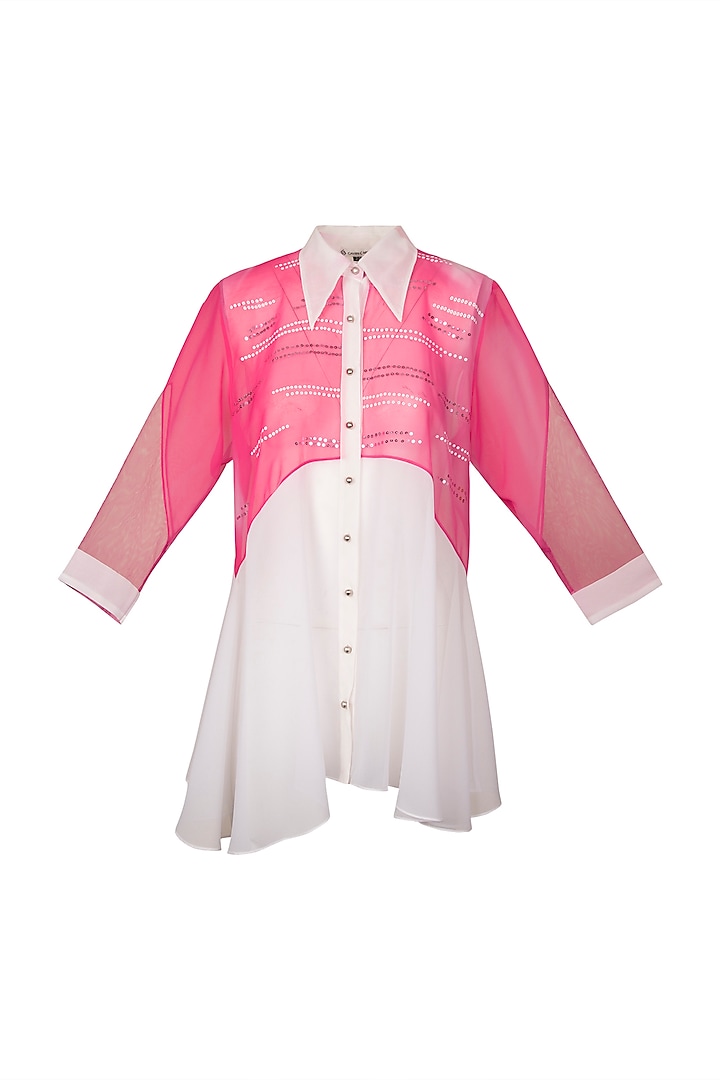 White & Pink Georgette Shirt by Gavin Miguel