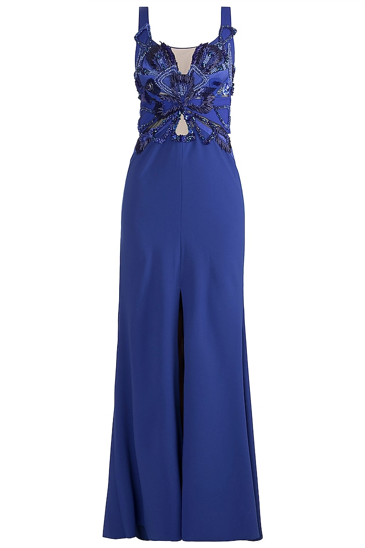 Blue Embroidered Gown by Gavin Miguel