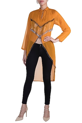 Mustard Embroidered Shirt by Gavin Miguel
