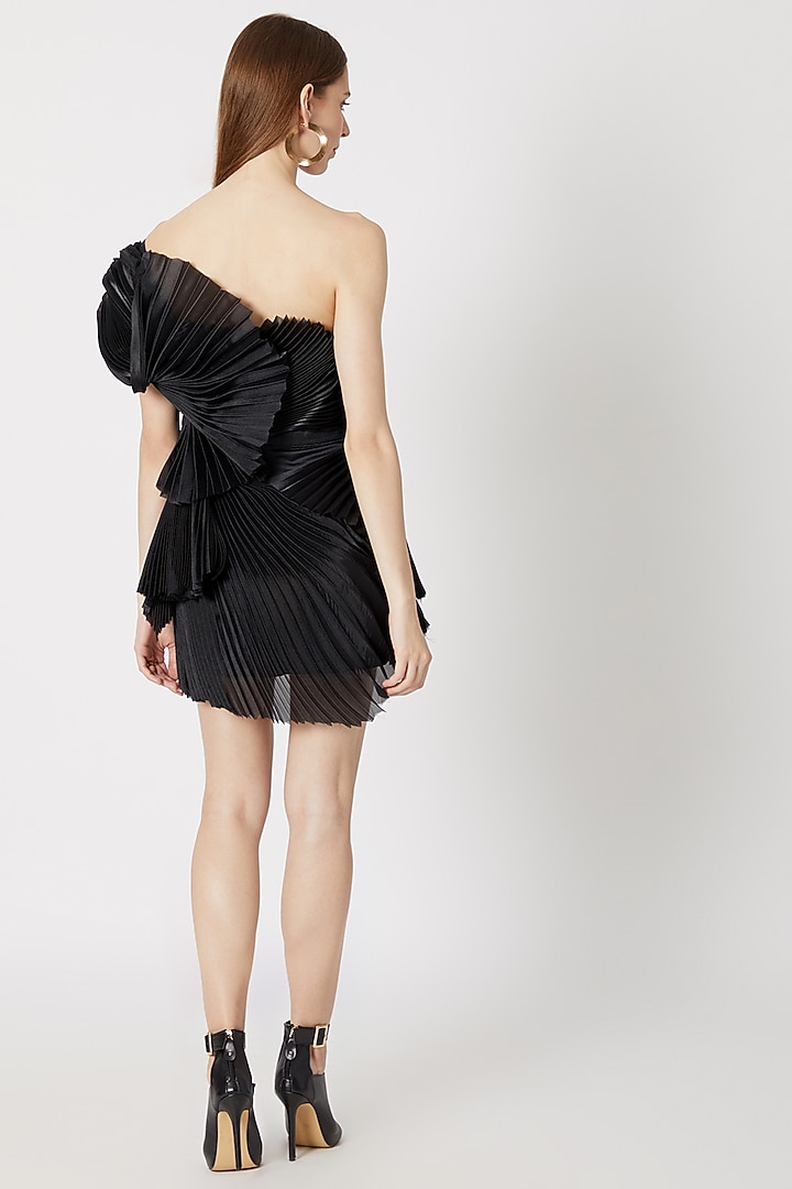Black Pleated & Constructed Party Wear Dress by Gavin Miguel at Pernia's Pop Up Shop