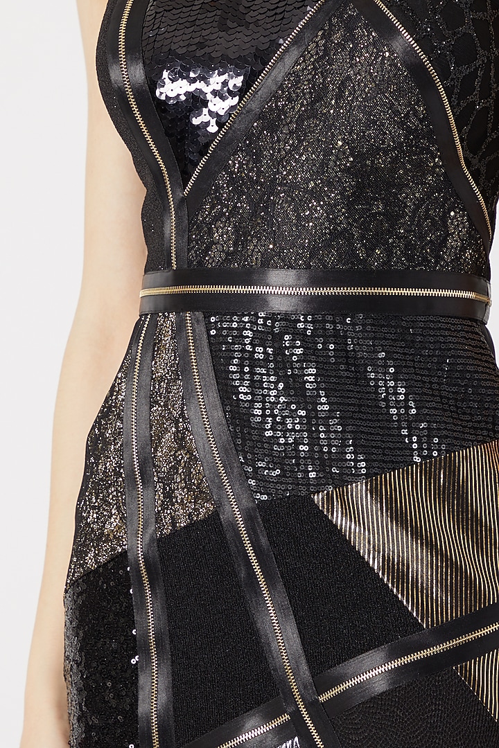 Black Cocktail Vacation Dress With Patch Detailing by Gavin Miguel at Pernia's Pop Up Shop