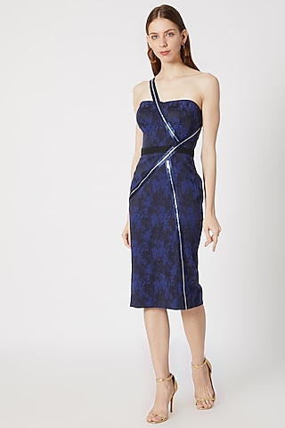 Blue & Black Textured Dress by Gavin Miguel