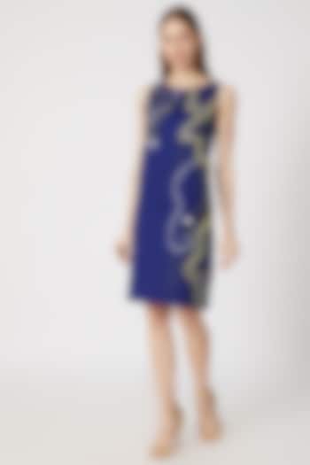 Cobalt Blue Embroidered Dress by Gavin Miguel