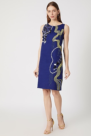 Cobalt Blue Embroidered Dress by Gavin Miguel