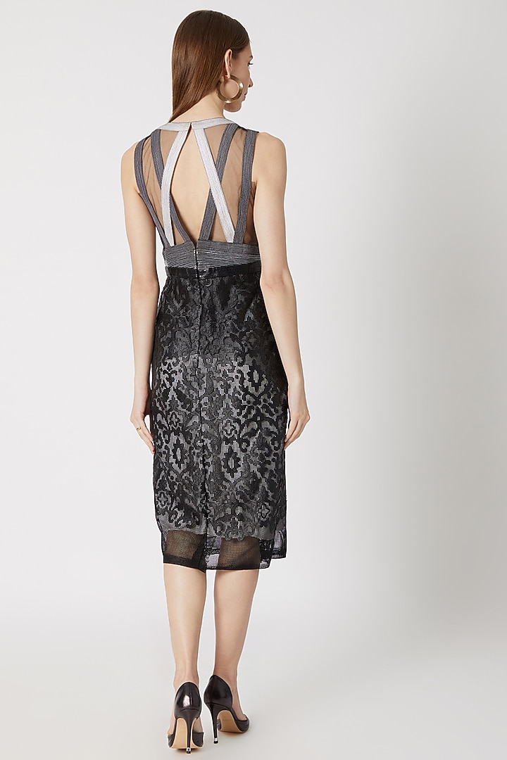 Black Leather Detailing Vacation Dress With Ruching by Gavin Miguel at Pernia's Pop Up Shop