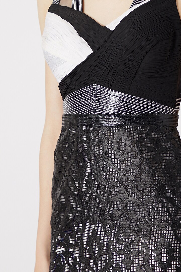 Black Leather Detailing Vacation Dress With Ruching by Gavin Miguel at Pernia's Pop Up Shop