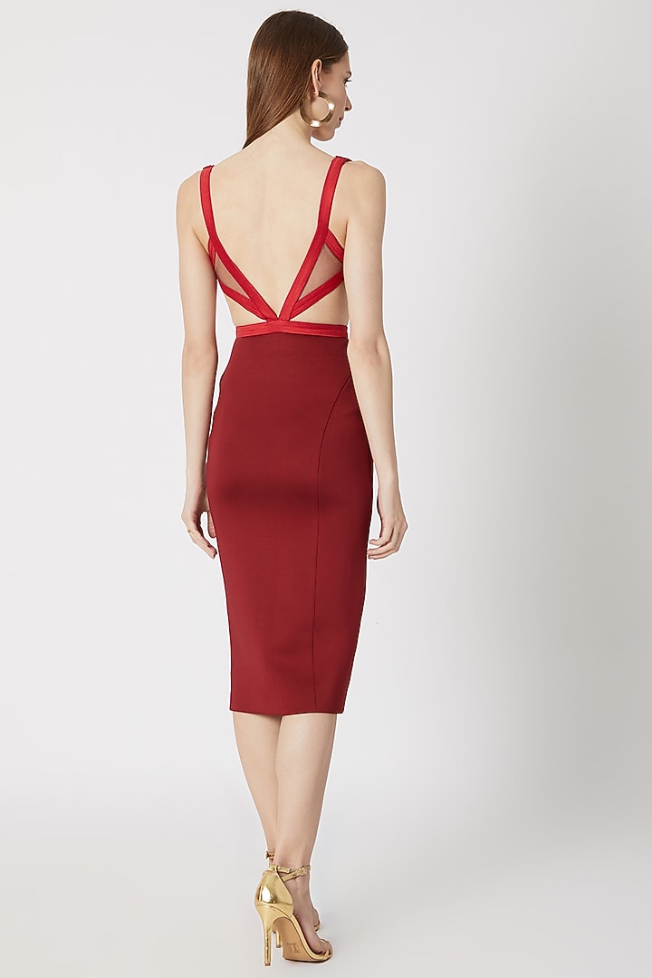 Maroon Embroidered & Textured Vacation Dress by Gavin Miguel at Pernia's Pop Up Shop