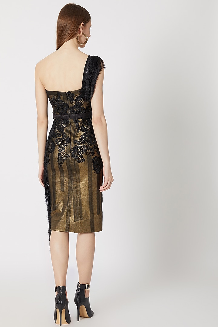 Dull Gold Cocktail Dress With Tassels by Gavin Miguel at Pernia's Pop Up Shop