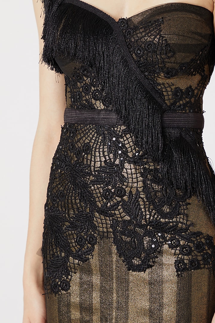 Dull Gold Cocktail Dress With Tassels by Gavin Miguel at Pernia's Pop Up Shop