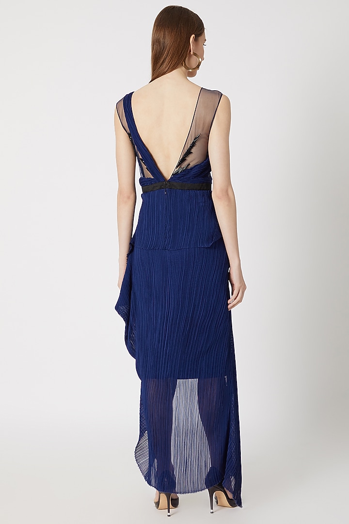 Blue Embroidered Asymmetrical Cocktail Dress by Gavin Miguel at Pernia's Pop Up Shop