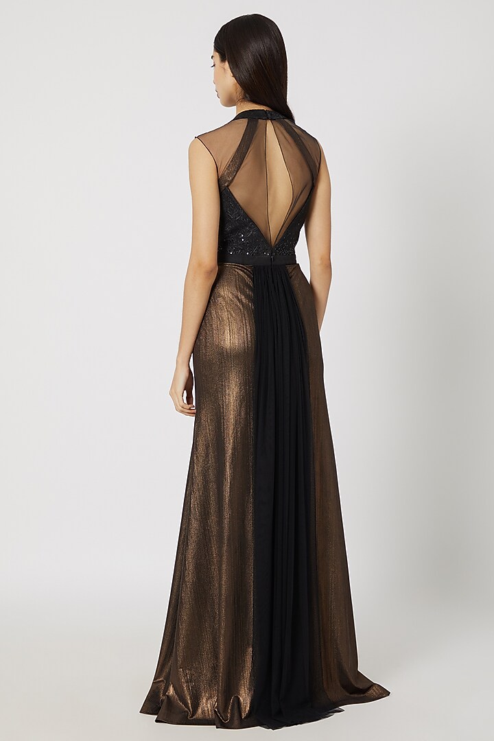 Dull Gold Pleated Gown by Gavin Miguel at Pernia's Pop Up Shop