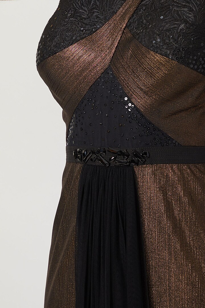 Dull Gold Pleated Gown by Gavin Miguel at Pernia's Pop Up Shop