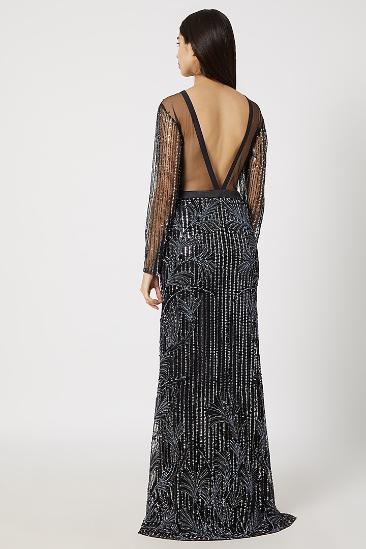 Black Embellished Pearl Gown by Gavin Miguel at Pernia's Pop Up Shop