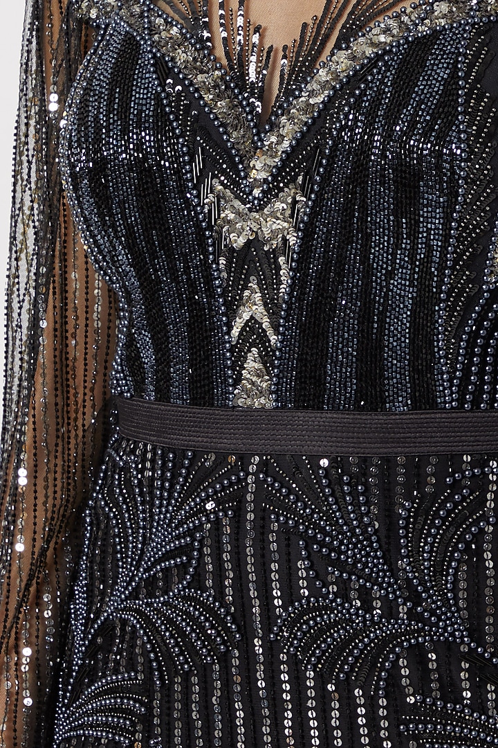 Black Embellished Pearl Gown by Gavin Miguel at Pernia's Pop Up Shop