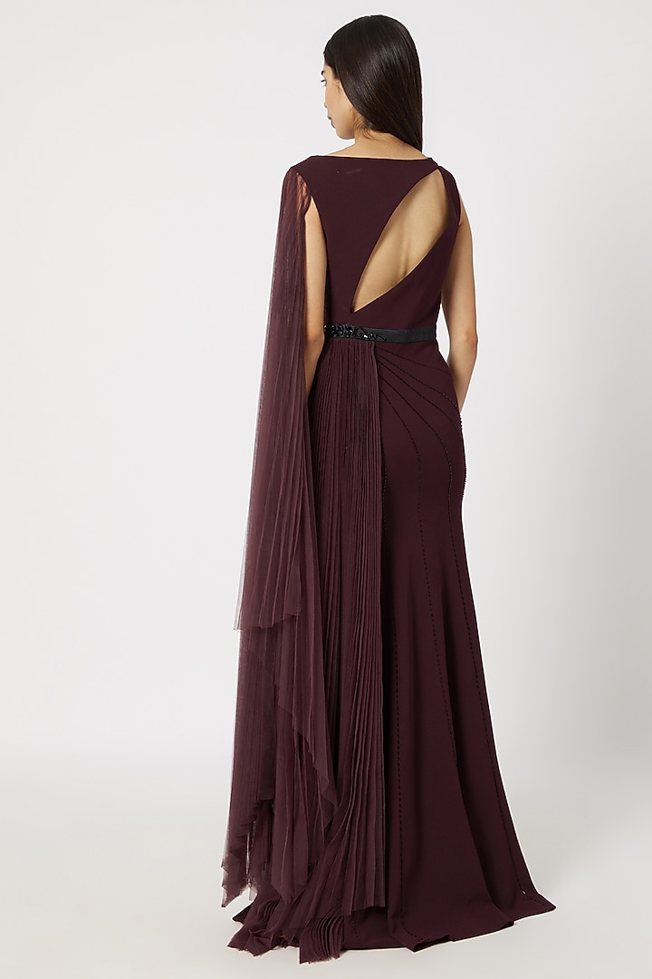 Wine Draped & Embroidered Gown by Gavin Miguel at Pernia's Pop Up Shop