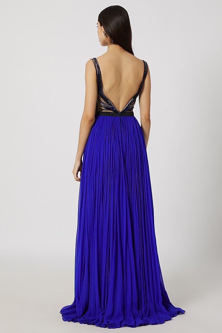 Blue Embroidered Flared Gown by Gavin Miguel at Pernia's Pop Up Shop