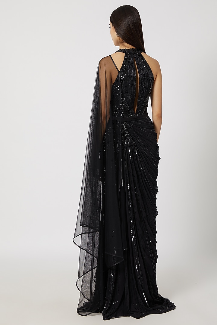 Black Sequins Embroidered Bridal Gown Saree by Gavin Miguel at Pernia's Pop Up Shop