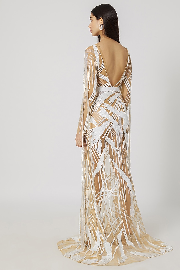 White & Nude Embroidered Gown by Gavin Miguel at Pernia's Pop Up Shop