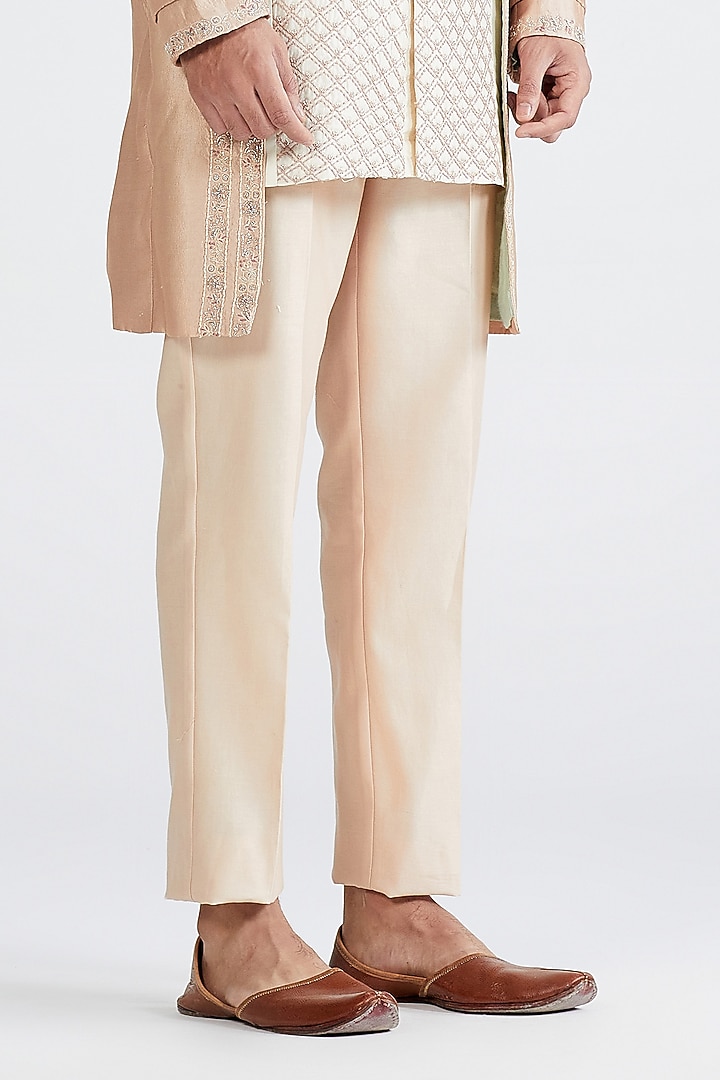 Nude Pink & Ecru Embellished Groom Sherwani Set by MEGHA BANSAL MEN at Pernia's Pop Up Shop