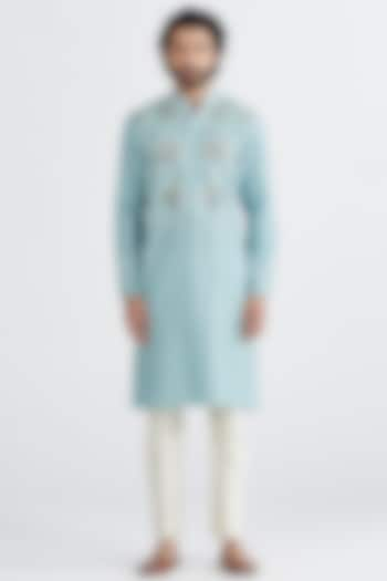 Sky Blue Embroidered Kurta Set by MEGHA BANSAL MEN