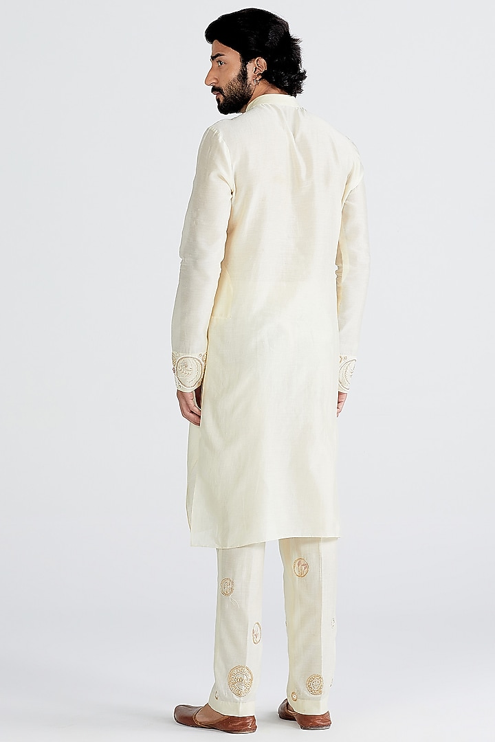 Ecru Silk Embellished Kurta Set by MEGHA BANSAL MEN at Pernia's Pop Up Shop
