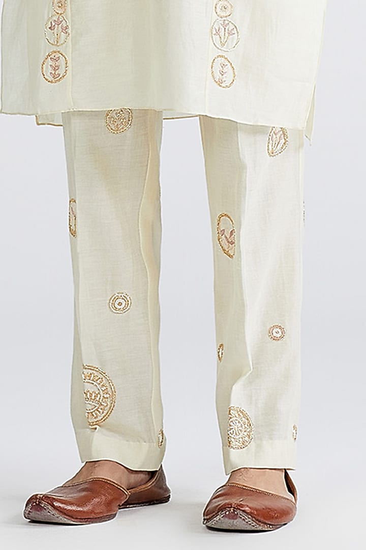 Ecru Silk Embellished Kurta Set by MEGHA BANSAL MEN at Pernia's Pop Up Shop