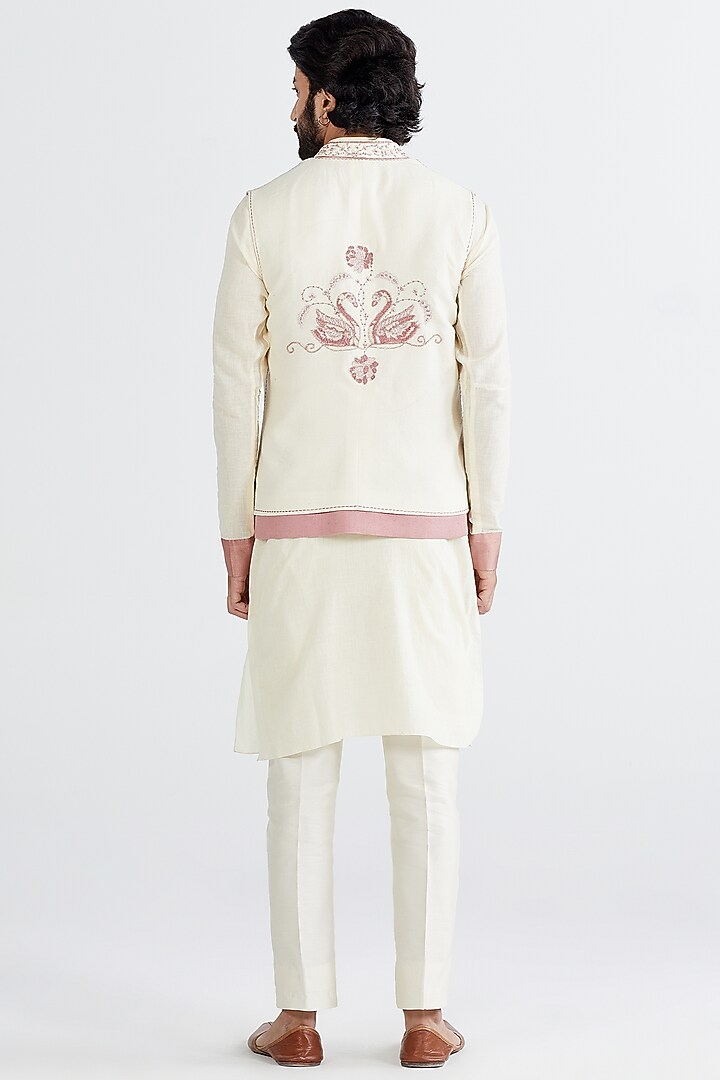 Ecru Embroidered Nehru Jacket With Kurta Set by MEGHA BANSAL MEN at Pernia's Pop Up Shop
