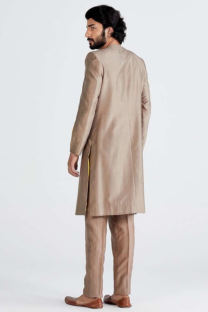 Pewter Grey Silk Embellished Kurta Set by MEGHA BANSAL MEN at Pernia's Pop Up Shop