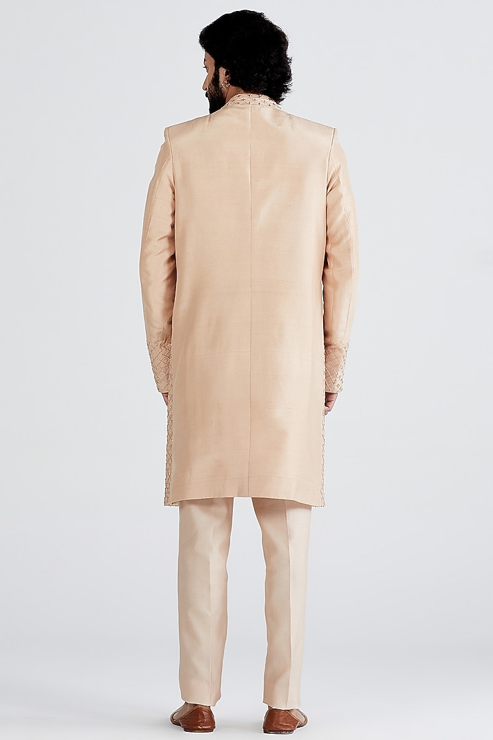 Peach Embellished Groom Sherwani Set by MEGHA BANSAL MEN at Pernia's Pop Up Shop