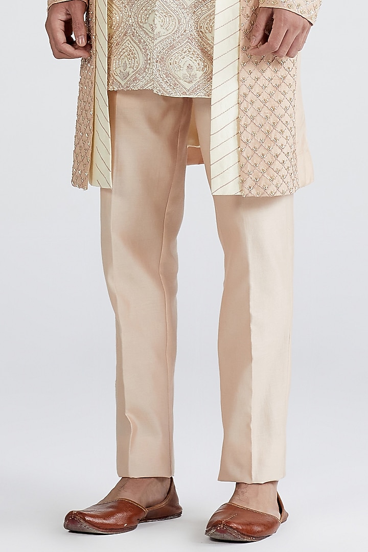 Peach Embellished Groom Sherwani Set by MEGHA BANSAL MEN at Pernia's Pop Up Shop
