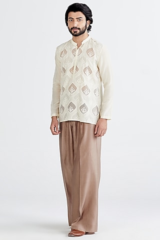 Ecru Embellished Kurta Set by MEGHA BANSAL MEN
