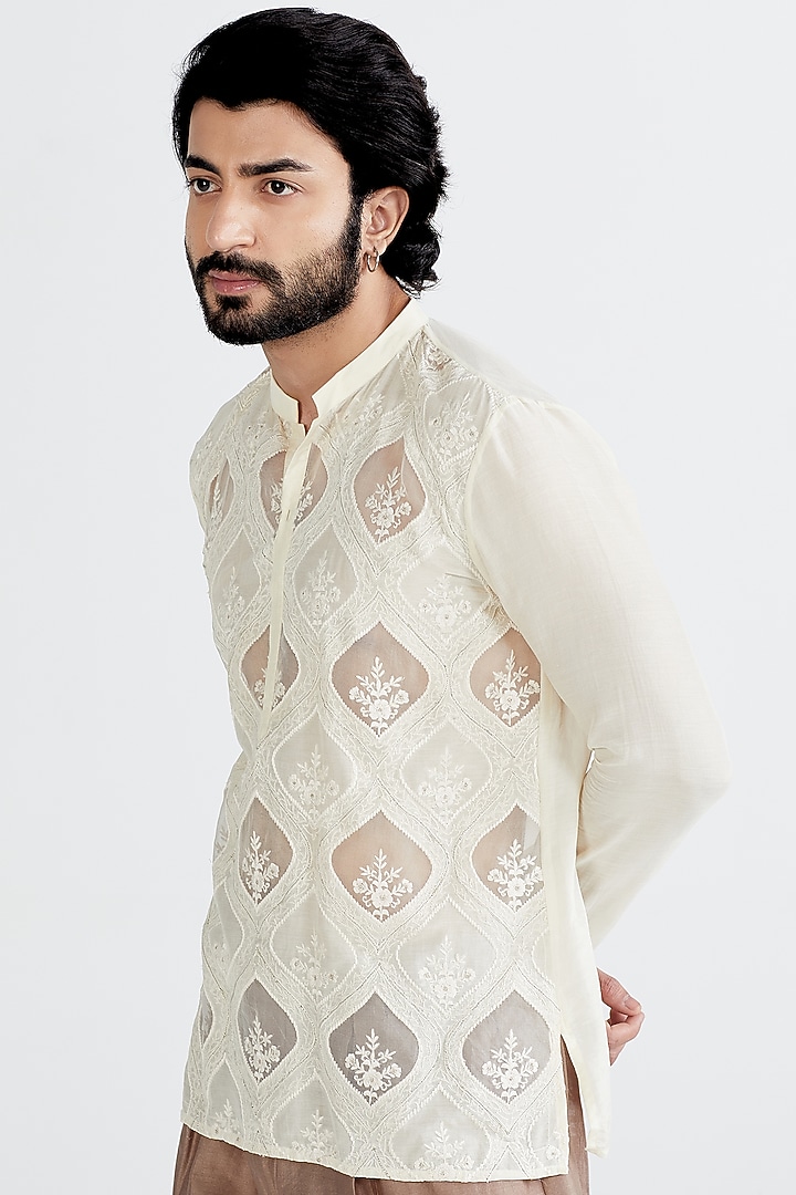 Ecru Embellished Kurta Set by MEGHA BANSAL MEN at Pernia's Pop Up Shop