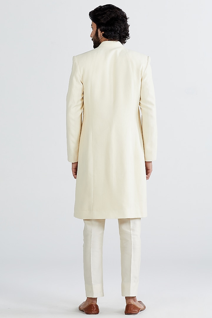 Ecru Silk Embellished Groom Sherwani Set by MEGHA BANSAL MEN at Pernia's Pop Up Shop
