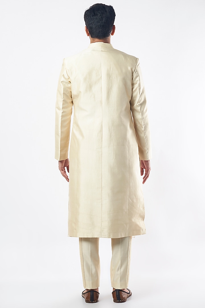 White Silk Wedding Sherwani Set by MEGHA BANSAL MEN at Pernia's Pop Up Shop