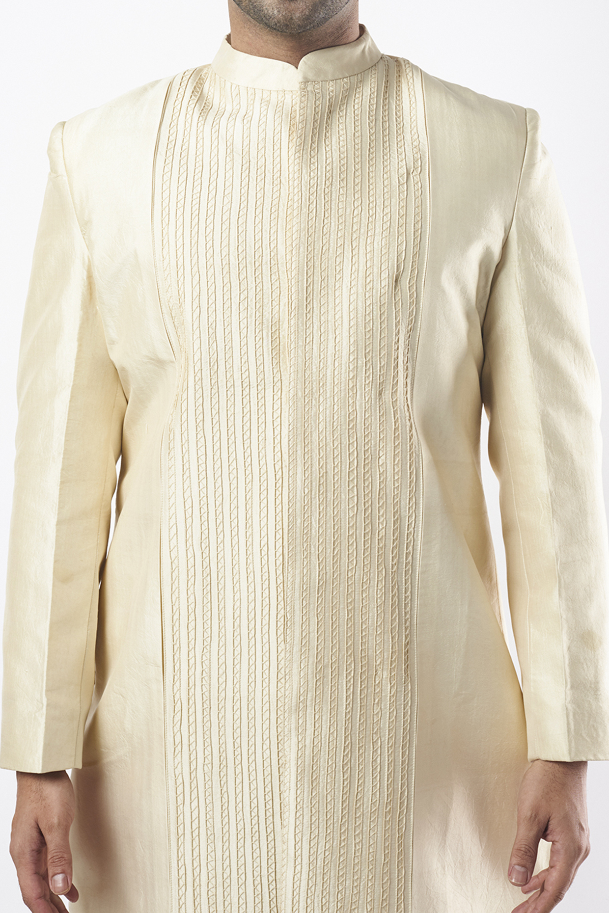 White Silk Sherwani Set by MEGHA BANSAL MEN